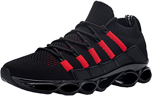 DYKHMATE Zapatillas de Seguridad Hombres Punta de Acero Calzado de Trabajo Ligero Transpirable Botas de Seguridad Anti Choque (Negro Rojo,46 EU)