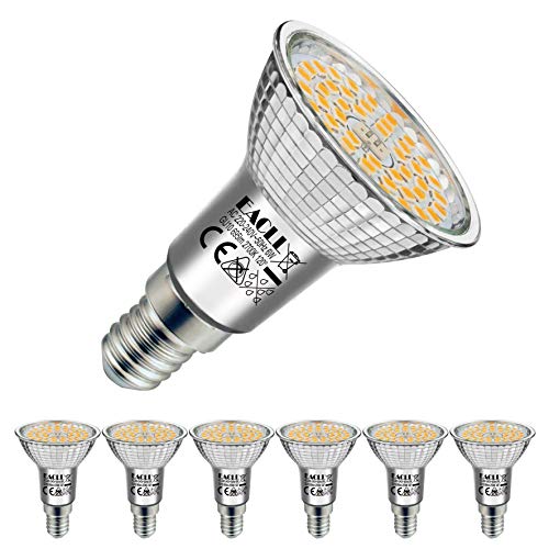 EACLL Bombillas LED E14 2700K Blanco Cálido 6W Fuente de Luz 695 Lúmenes Equivalente 60W halógeno Incandescente. AC 230V Sin Parpadeo 120° Focos, Blanca Cálida R50 ahorro Lámparas Reflectoras, 6 Pack