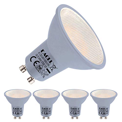 EACLL Bombillas LED GU10 2700K Blanco Cálido, AC 230V 4.5W 345 Lúmenes Equivalente 35W Halógena. 120 ° Luz Blanca Cálida Lámpara Reflectoras LED Spotlight, 4 Pack