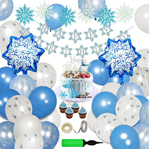 ECHOAN Copo Nieve Fiesta Cumpleaños Decoración Frozen Guirnalda de Globos Decoración,con Bombas de Globo Niñas Niños Suministros de cumpleaños Invierno Nieve Tema Decoración de año Nuevo