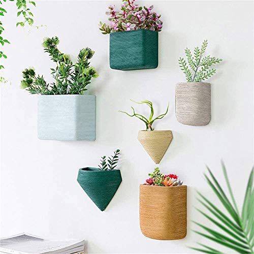 Ecosides 6 X Geométricas Macetas Pared Resina Cestas Colgantes, Suculento Cactus Maceteros Pequeños para Hierbas Flores Plantas Casa y Jardín Porche Boda Pared Decor Uso en Interior Exterior,Vistoso