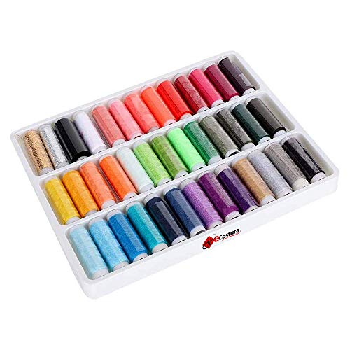 eCostura® 39 Hilos de Coser para máquina, Poliéster 100% Resistente para Costura, Caja de bobinas de Hilo [Thread Box], para Coser a máquina, acolchar y Bordar, Colores Surtidos, Kit de Costura