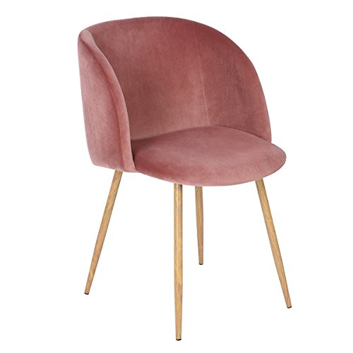 EGGREE Sillas de Comedor de Terciopelo Silla de Salón Estilo Nórdico, Sillas Acolchada con Patas de Metal y Tela de Terciopelo - Rosa