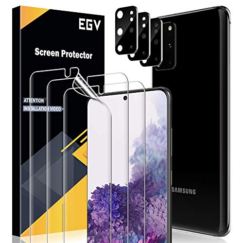 EGV Compatibile con Samsung Galaxy S20 Plus Protector de Pantalla,3 Pack Protector Pantalla e 3 Pack Protector de Lente de Cámara