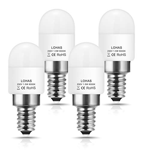 Equivalente a 15W Lámpara Incandescente, LOHAS® E14 LED bombillas, Blanca Fria 6000K, 150 lúmenes, 360 ° ángulo de haz, No Regulable, Luz del refrigerador, 4 Unidades