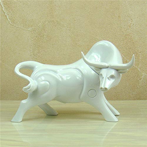 Estatua Sculpture Figurine Bull Estatua Abstracta Moderna Poliresina Concisa Buffalo Ox Escultura （Mirando Hacia Abajo Blanco）Ilustraciones De Fauna Silvestre Para El Salón Mesa Accesorios De Navi