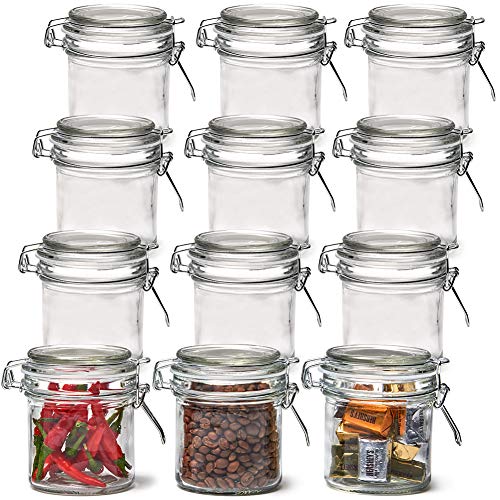 EZOWare 12 Pcs Tarros de Cristal Herméticos con Cierre de Clip, Frascos Botes con Tapa Abatible para Almacenaje y Conservar Alimentos, Especias, Uso en Cocina, Baño - 250ml