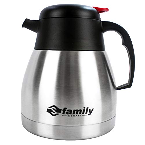 FAMILY Termo Café, Cafetera de Acero Inoxidable Doble Pared, Antigoteo, Mantiene Frío y Calor para Café, Zumo,Leche,Té,Bebidas (1,5L)