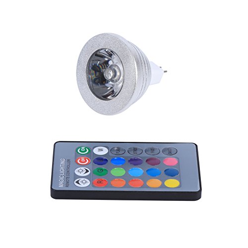 Fdit 12V-24V Bombilla de Luz LED Que Cambia de Colorcon Control Remoto para Hogar Bar Gran Control Remoto MR16 3W RGB Socialme-EU