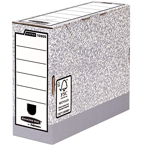 Fellowes Bankers Box 108051, Cajas de Archivos Automáticos, A4, Lomo 100 mm, Gris Jaspeado (10 unidades)