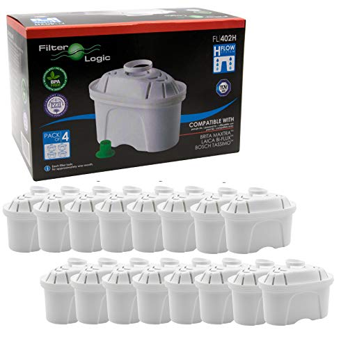 FilterLogic FL402H - 16 unidades - cartucho de filtro compatible con BRITA ® Maxtra ® para Elemaris / Marella / Navelia / fill & enjoy Fun - Bosch , Siemens Tassimo jarra filtrante - 100486 - 1009696