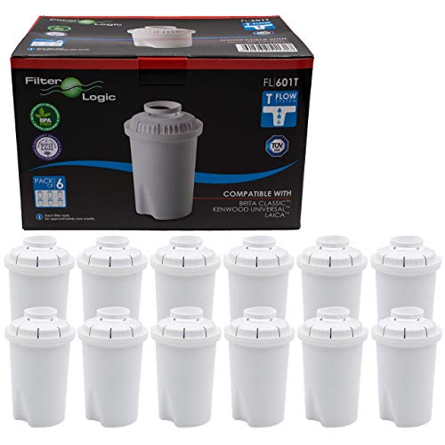 FilterLogic FL601T - 12 unidades - cartucho de filtro compatible con BRITA ® Classic / BWT Anna / Kenwood Universal / Laica Multi-Flux Classic / Aquaphor B100 / Dafi Classic - 102109 - jarra filtrante