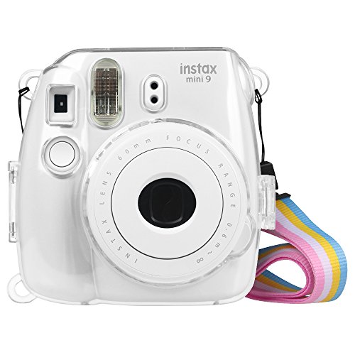 Fintie Funda para Fujifilm Instax Mini 9/Mini 8+/Mini 8 - Bolsa Protectora Transparente de Colores para Cámara Instantánea PVC Duro con Correa Desmontable, Cristal Claro