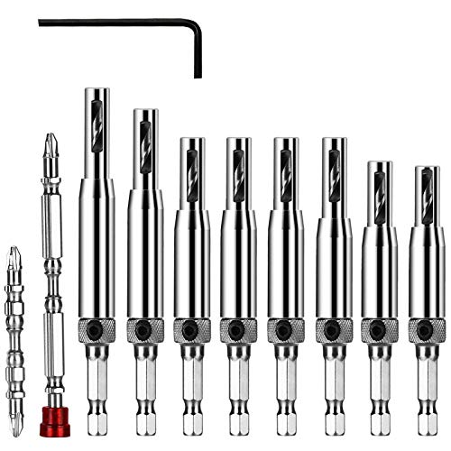 flintronic® Juego de 11 Brocas Centrales, Bisagras Autocentradas, Perforadoras, Herramientas de Carpintería Para Puerta de Armario, Brocas de Ventana de Puerta Ajustable