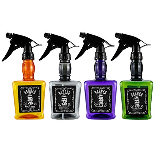 FRCOLOR 4 Piezas Barbería Tienda Botella de Spray Whisky Botella de Chorro Jack Agua Olla Vacía Recargable Ámbar Plástico Rociador Flujo de Niebla Puede para Peluquería Salón de