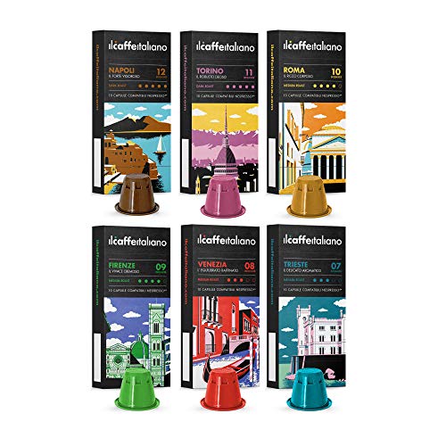 FRHOME - Nespresso 60 Cápsulas de Café compatibles - Il Caffè italiano - Tour d' Italia Kit de degustación con varias intensidades