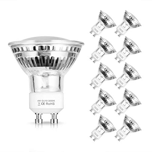 Fulighture LED focos bombilla 4W GU10 (50W bombillas halógenas equivalentes), no regulable, 380LM, blanco cálido 3000K, 120 ° ángulo de haz, paquete de 10