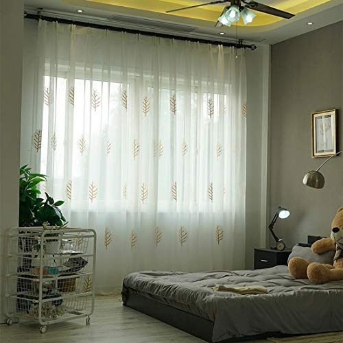 GWELL Cortina semitransparente de gasa blanca con ojales, bordado clásico, cortinas de ventana para dormitorio, 1 unidad, 150 x 275 cm (ancho x caída)