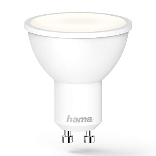 Hama - Lámpara Wi-Fi con portalámparas GU10 (lámpara inteligente sin hub/Gateway, bombilla LED con 5,5 W en forma de reflector, para control de voz/aplicación), color blanco