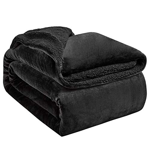 Hansleep Manta Reversible de Franela y Sherpa 220x240 cm, Manta Polar para Cama 135/150 de Microfibra - Manta Pelo para Sofá Suave Hipoalérgica, Manta Forro Polar de Invierno Negro