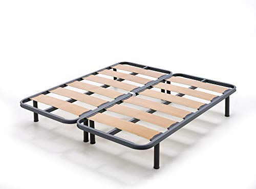 HOGAR24 Somier Lama Ancha Reforzada con Tacos Anti-Ruido Y Tubo De Acero 40x30 + Patas Cilindricas De 26cm (180x200cm) (2 Somieres De 90cm con Abrazaderas)