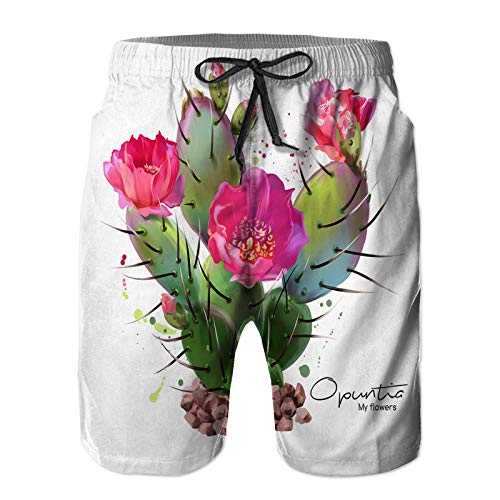 Hombres Verano Secado rápido Pantalones Cortos Playa Cactus Opuntia Pintura de Acuarela Trajes de baño Correr Surf Deportes-M