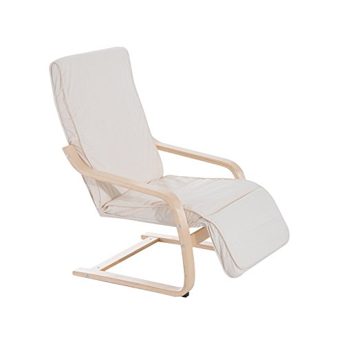 HOMCOM Sillón de Relax Silla de Relax Madera de Abedul Reposapiernas a 5 Niveles 66.5x81x100cm 2 Colores (Beige)