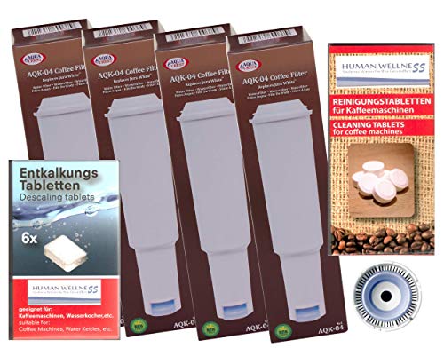 Human-Wellness 4 x Cartuchos de Filtro para Jura Impressa White enlazable + 10 – Pastillas + Limpieza entkalke rtabs