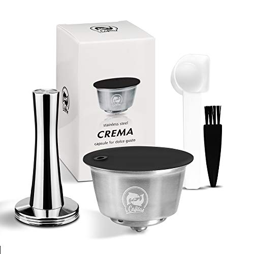 i Cafilas cápsula reutilizable para Dolce Gusto Lumio/Drop/Mini Me/Stelia/Esperta , cápsulas acero inoxidable compatible con Dolce Gusto Lumio, Tamper + cuchara + cepillo