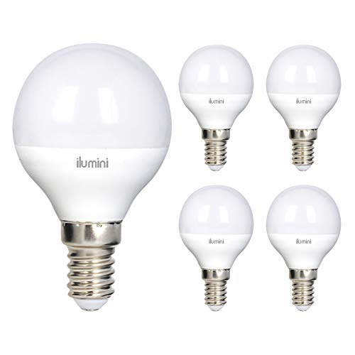 ilumini Bombillas LED G45 Esférica, Casquillo E14,7W equivalente a 50w, 3000K Luz Cálida, 640 Lúmenes [Clase de eficiencia energética A+] PACK DE 5