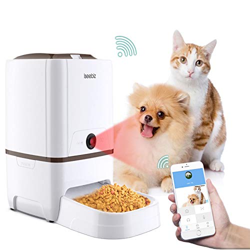 Iseebiz Comedero Automático Gatos/Perros con Cámara HD Dispensador de Comida WiFi con App Control ,Visión Nocturna 6litros