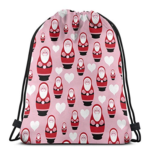 Jhonangel Papá Noel y Love Heart Mochila con cordón Mochila Bolsa de Sacos Sports Athletic Gym Sack Hombres Mujeres Niños 36 x 43 cm / 14.2 x 16.9 Pulgadas