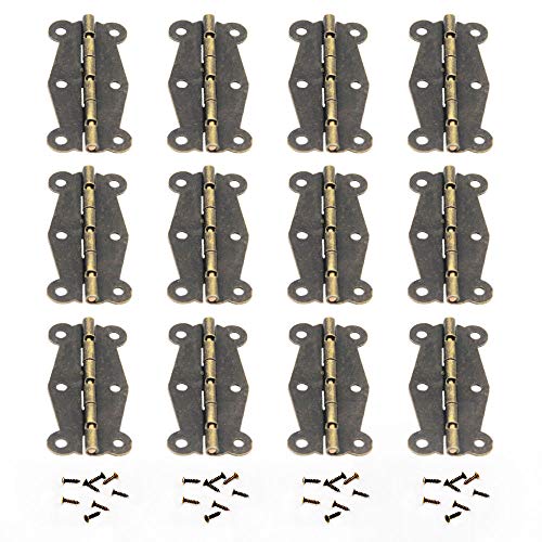 JINXM 12 Piezas Mariposa Bisagra Mini Bisagras Retro de Hierro Retro con piezas Tornillos de Repuesto para Joyas Cajones Armarios Muebles Accesorios de Madera