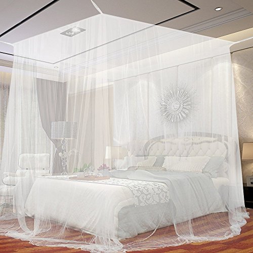 JTDEAL Mosquitera para Cama, 4 Esquinas Adecuado para Cama Individual o Matrimonio Anti mosquitos para el Hogar o de Vacaciones - Blanca