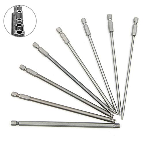 JTENG 8pcs T8 T10 T15 T20 T25 T27 T30 T40 150 mm magnético extensión hexagonal de 1/4 puntas de destornillador Torx