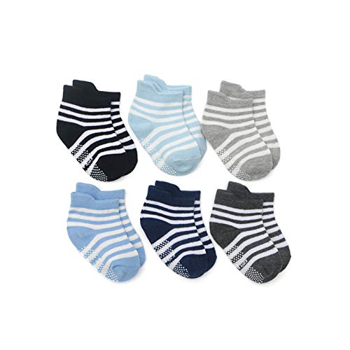 Kalaokei 6 Pares Bebé Niños Niñas Color Sólido/Rayas Suave Antideslizante Transpirable Tobillo Calcetines Niños Calcetines Bebé Calcetines # C M