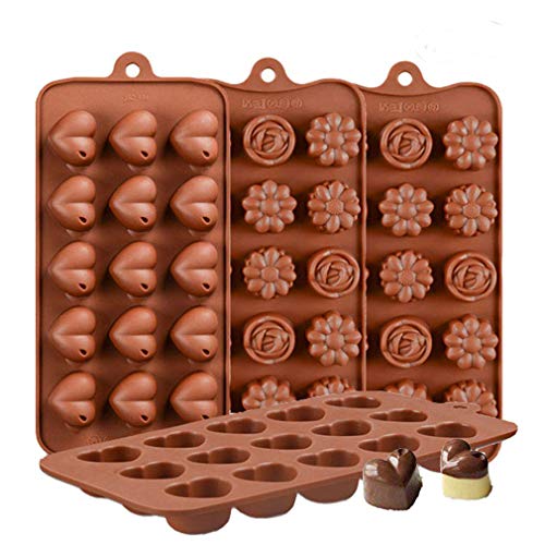 KBstore 4 Pack Moldes de Bombones de Silicona - Forma de Corazón Flor Molde de Silicone para Chocolate/Caramelo de Café/Cubo de Hielo/Gelatina