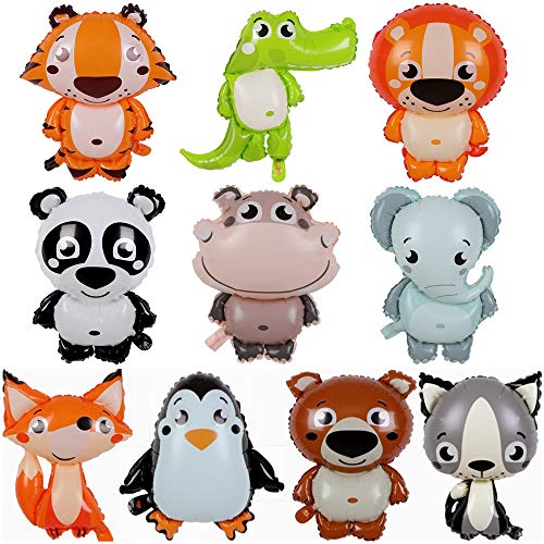 Kiwochy Animales Globos 10PCS animales papel Globo animales salvajes Animales Cumpleaños niños Perfecto para la fiesta de cumpleaños Suministros de decoración de baby shower 15-24" 10 estilos