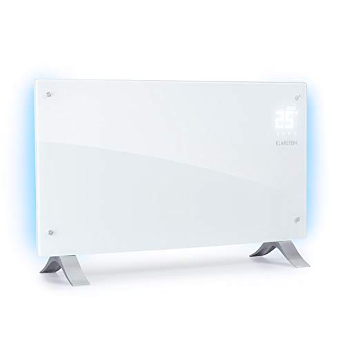 Klarstein Bornholm Curved Ambient - Convector, Calefactor, 1000 o 2000 W de Potencia, De 5° a 45°C, Táctil, Modo Eco, Autoapagado, Programable, Certificado de protección IP24, Blanco