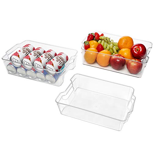 Kurtzy Cajón de Cocina Nevera y Alacena (Pack de 3) 32,5 cm de Largo – Cesta Organizador de Nevera Plástico Transparente – Almacenamiento en Lavabo, Alacena, Cajón, Congelador y Todo el Hogar