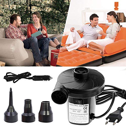 Lambony Bomba de Aire Electrica Portatil, AC 220V/DC12V 2 en 1 Infla y Desinflama Adaptadores de Boquilla con 3 Accesorios, Usado para el Hogar del Jardín Hogar de Vacaciones Camping Airbed