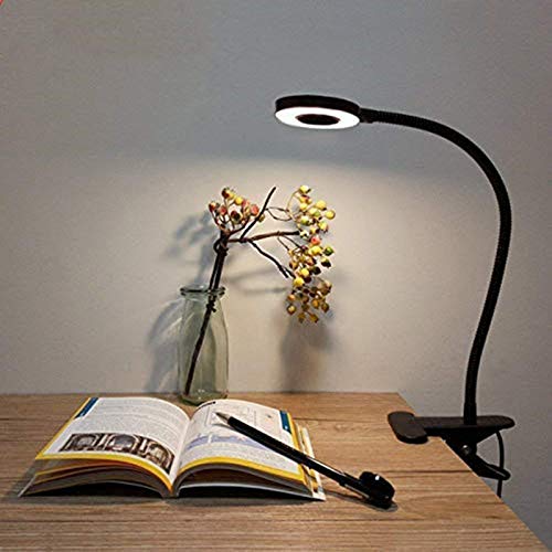 Lámpara de Pinza LED, Lypumso Luz Escritorio con Pinza de Protección Ocular, 2 Modos Ajustables, Blanco Frío/Cálido, 360 °Cuello Flexible, Ahorro de Energía, Negra.