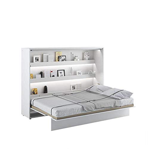 LENART - Cama plegable horizontal, 140 x 200 cm, color blanco satinado