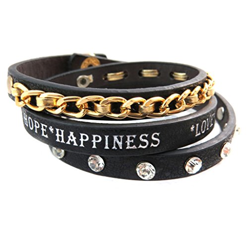 Les Trésors De Lily y0000 – Pulsera Hacedor 'mensaje' negro dorado (Love Hope Happiness)