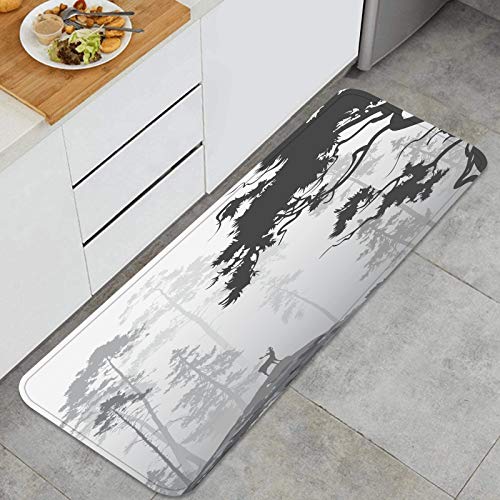 Lichenran Alfombra de Cocina Antideslizante,Paisaje de Niebla Bosque pinos,Estera de Cocina Felpudos Decorativo Alfombra para Dormitorio Baño Pasillo 45 x 120cm