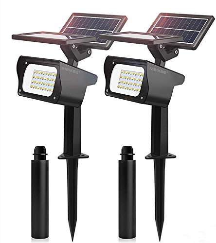 Luces Solares Led Exterior MEIKEE 40 LED Focos Solares Jardín Impermeable IP65, 3 Colores Lamparas Solares, Luces Solares Mejoradas con Doble Panel Solar, para Cesped, Camino, Piscina y Patio - 2 Pack