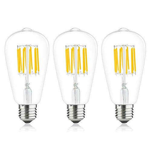 Luxvista 10W E27 ST64 Bombilla de Filamento LED, Luz Retro Vintage Estilo Edison Decorativa Lámpara, Casquillo Gordo E27 LED Transparente, Suave Luz Blanco Cálido 2700K, 3-Unidades