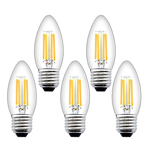 Luxvista 4W E27 C35 Regulable Bombilla Vela de Filamento LED Retro Vintage Estilo COB Edison Decorativa Lámpara Dimmable Suave Luz Blanco Cálido 2700K para Habitación/Cafe/Galería/Hotel (5-Pack)