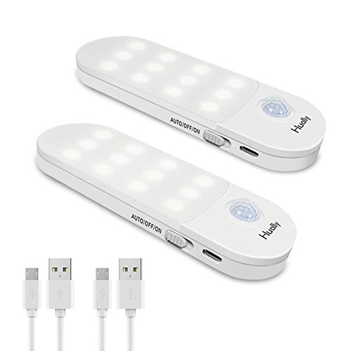 Luz Noche, Hually Luces LED Armario con Sensor Movimiento (2PCS con 24 LED),Luz Nocturna Luz Cálida para Pasillo, Escalera, Cocina, Baño, Garaje, Gabinete y Sótano 3 Modos (AUTO/ON/OFF)