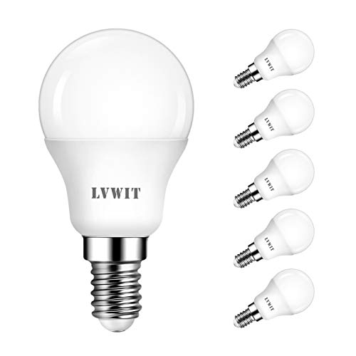 LVWIT Bombillas LED P45 E14 (Casquillo Fino) - equivalente a 40W, 470 lúmenes, Color blanco cálido 2700K, No regulable - Pack de 6 Unidades.